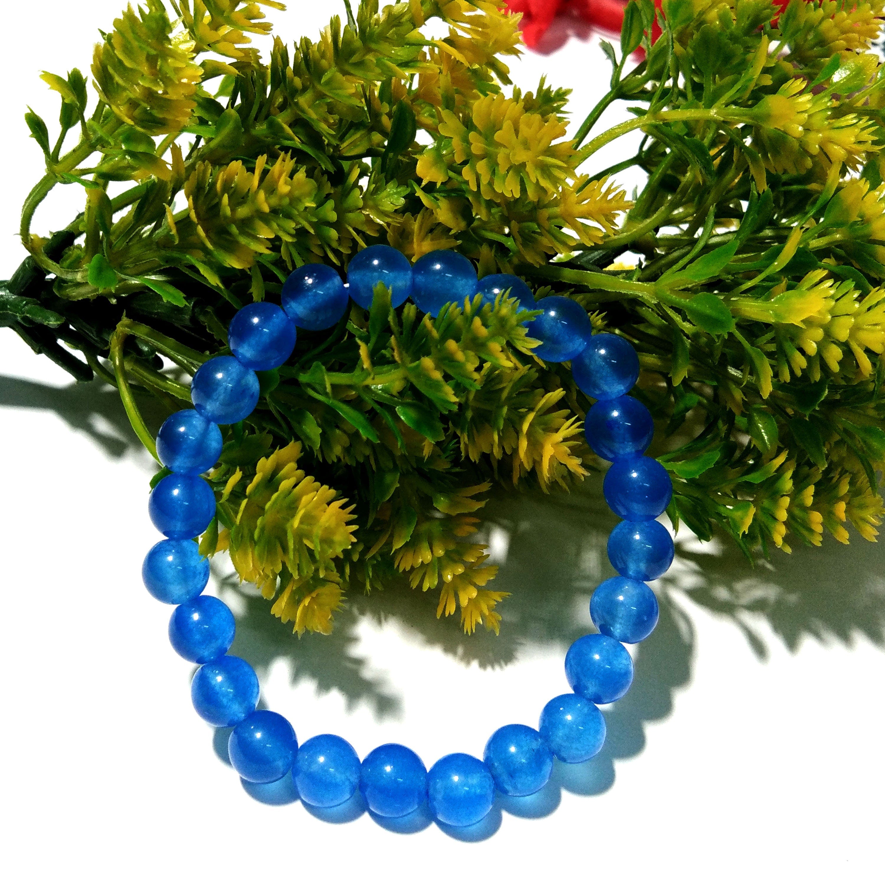 Dark Blue Chalcedony Bracelet Beads Stone, Natural Chalcedony Crystal Healing Unisex Stretch Bracelet, Size 8x8mm Gift Easter day Bracelet